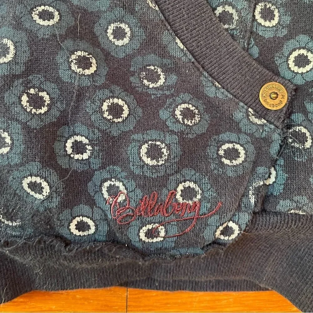 BILLABONG medium blue floral insulated faux fur hoodie zip up sweatshirt